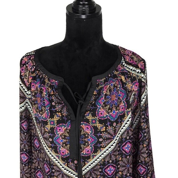 Gibson Latimer Colorful Blouse Multicolor Geometric Long Sleeve Art Deco Small - Picture 2 of 6